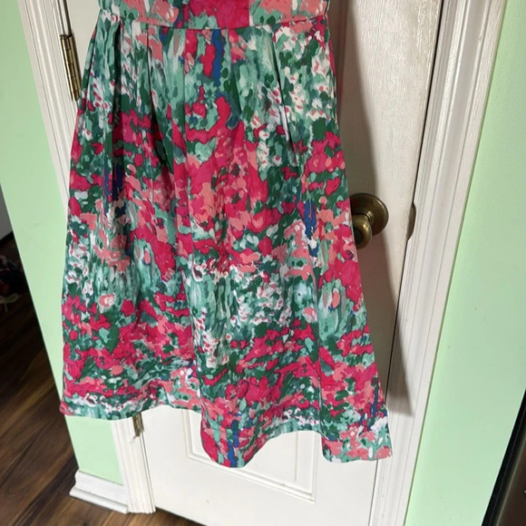 Talbots Pleated Floral Printed Watercolor A-Line Dress. Pink & Green Size 4 - Picture 5 of 7
